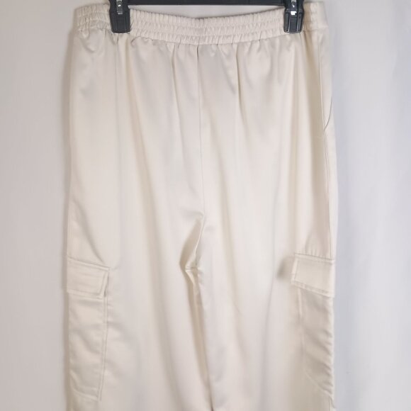 Emerson Lang Satin Wide Leg Cargo Pants XL Champagne 100% Polyester NWT - Picture 4 of 6
